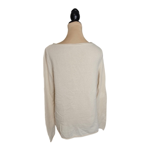 Elie Tahari Tan Cream Front Eyelet Wool/Cashmere Sweater Sz M - Picture 2 of 8
